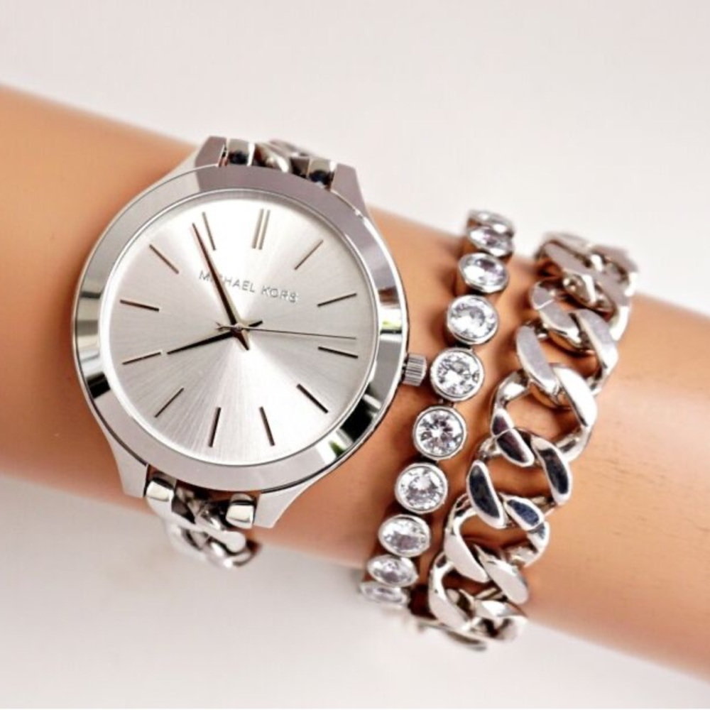 Michael Kors Slim Runway White Dial Stainless Steel Ladies Bracelet Watch MK3279